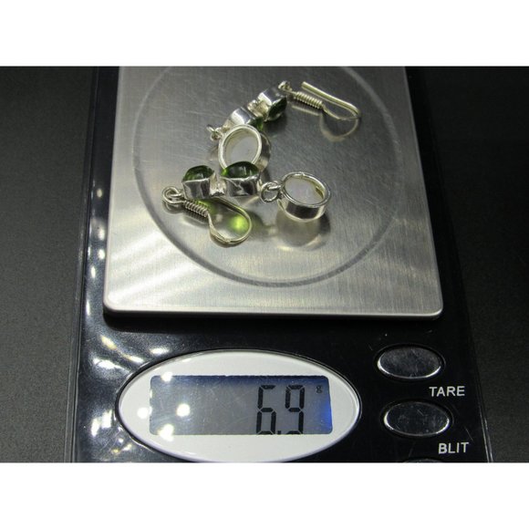 Sterling Silver Green Glass And Round Moonstone Earrings Vintage Wedding - Picture 7 of 7